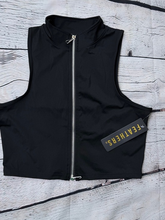 feathers Tops - feathers Black Sleeveless Zip Crop Top with High Neck